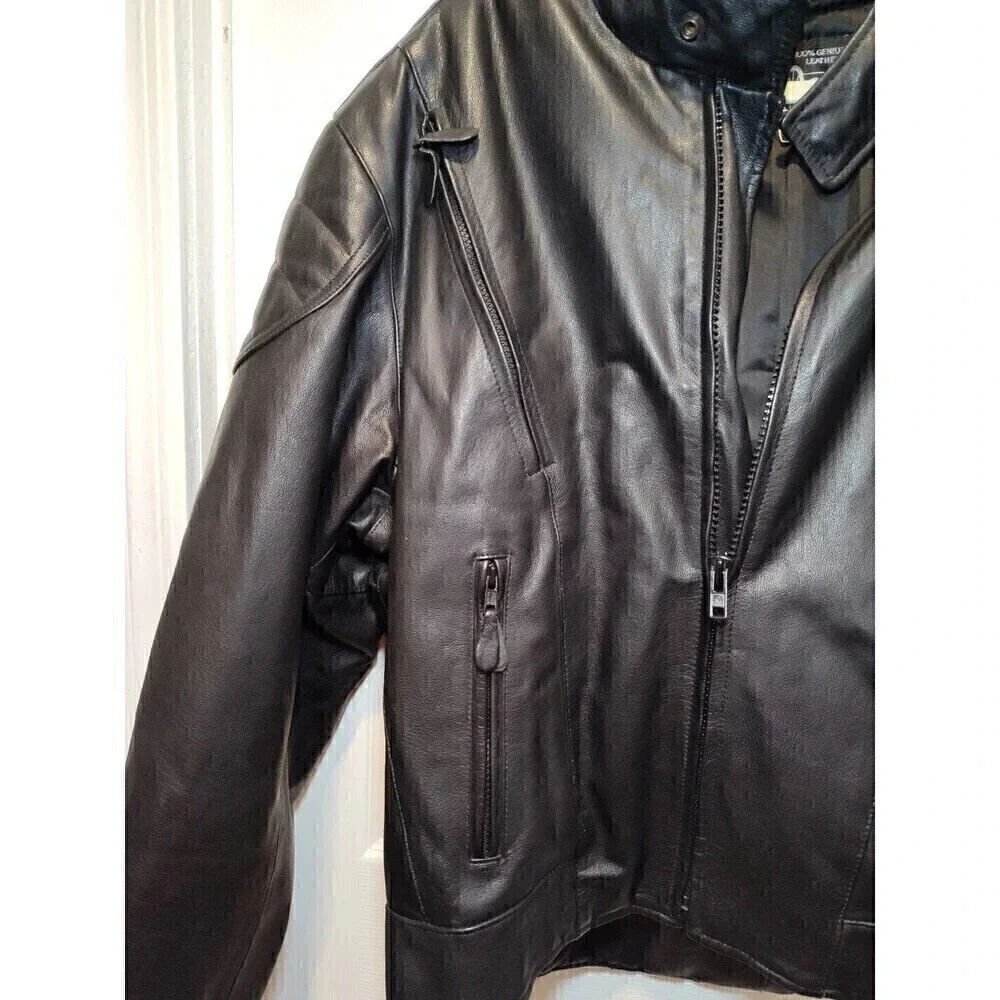 MOB Classic Series Black Leather Motorcycle Jacket Size 48 with removable lining
